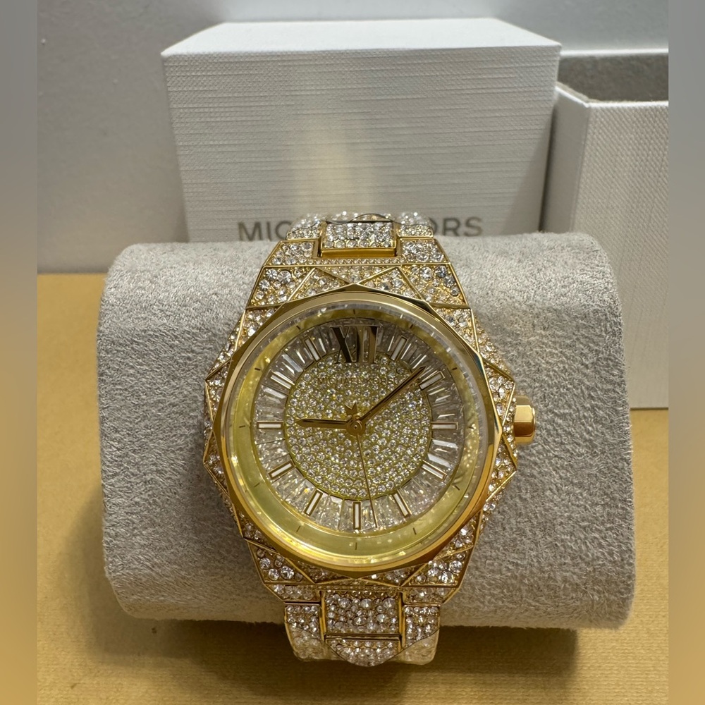 Michael Kors Oversized Raquel Pavé Gold-Tone Crystal Women's Watch, 41mm Case.